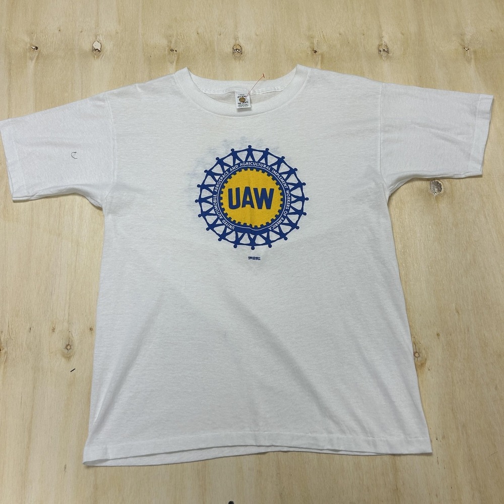Vintage UAW Union Shirt Mens Large White Go For The Gold Graphic Tee T-Shirt